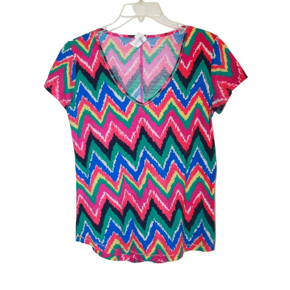 Lilly Pulitzer Cotton Top, Medium Ikat V-Neck